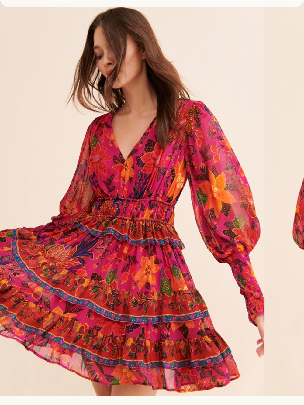 Farm Rio Tropical Tapestry Long-Sleeve Minidress